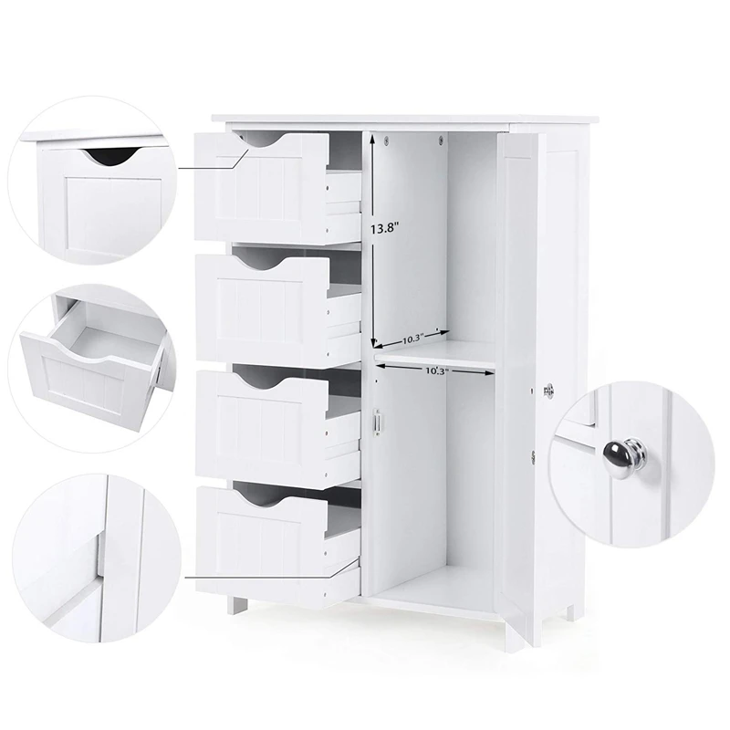 

White Bathroom Storage Cabinet, Floor Cabinet With Adjustable Shelf And Drawers