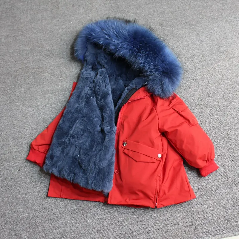 red lake blue fur Для маленьких мальчиков детская зимняя куртка, детская куртка-пуховик для девочек зимняя куртка для детей в Зимняя куртка для девочек и мальчиков детские линией натурального меха кролика, парка, пальто - Цвет: red lake blue fur