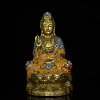 8tibet buddhism temple old bronze cloisonne enamel nanwu guanyin bodhisattva sitting lotus amitabha enshrine the buddha