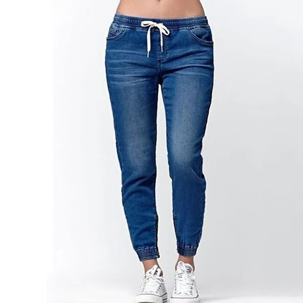 

WEPBEL Spring Washed Jeans Women Solid Drawstring Jeans Pants Femme Summer Fashion Vintage Slim Feet Denim Pants