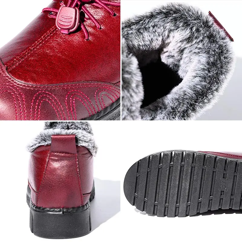 

Winter Women Fur Snow Boots Waterproof Ankle Boot Warm Ladies Plush Casual Platform PU Leather Lace Up Female shoes New