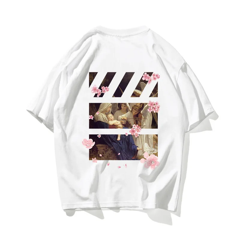 

Spring and summer new 100% cotton men's T-shirt retro Street trend loose print T-shirt oversized t shirt graphic t shirts