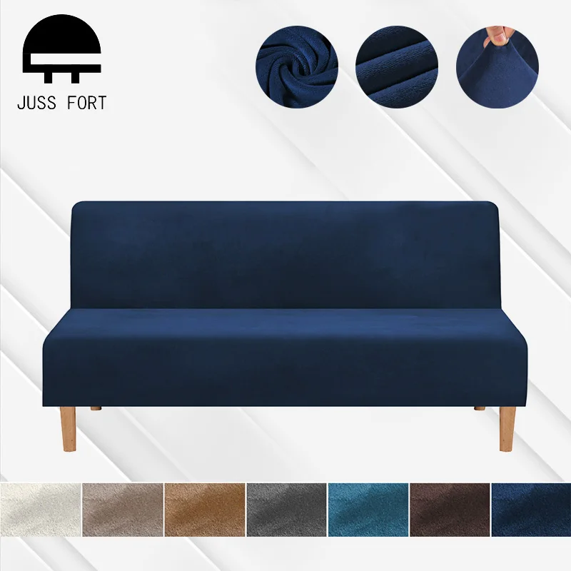 

Armless Sofa Bed Cover Thicken Velvet Without Armrest Couch Covers Elastic Slipcover Folding Furniture Protector for Living room