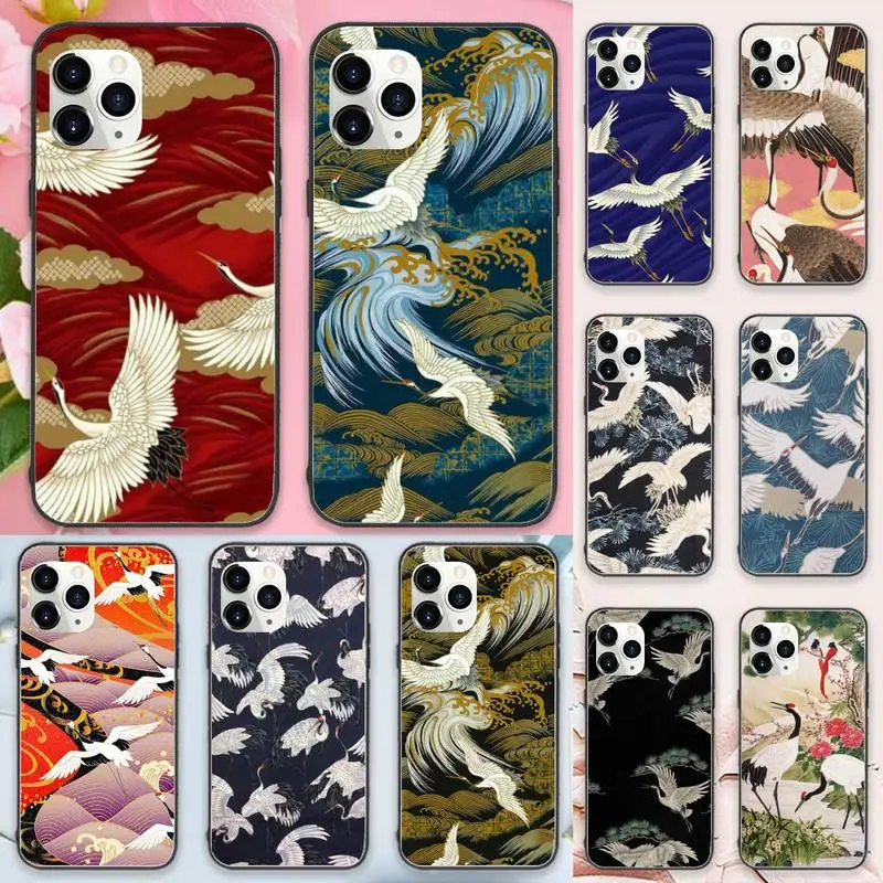 

Chinese style Bird Crane pattern Phone Case For iphone 12 11 13 7 8 6 s plus x xs xr pro max mini