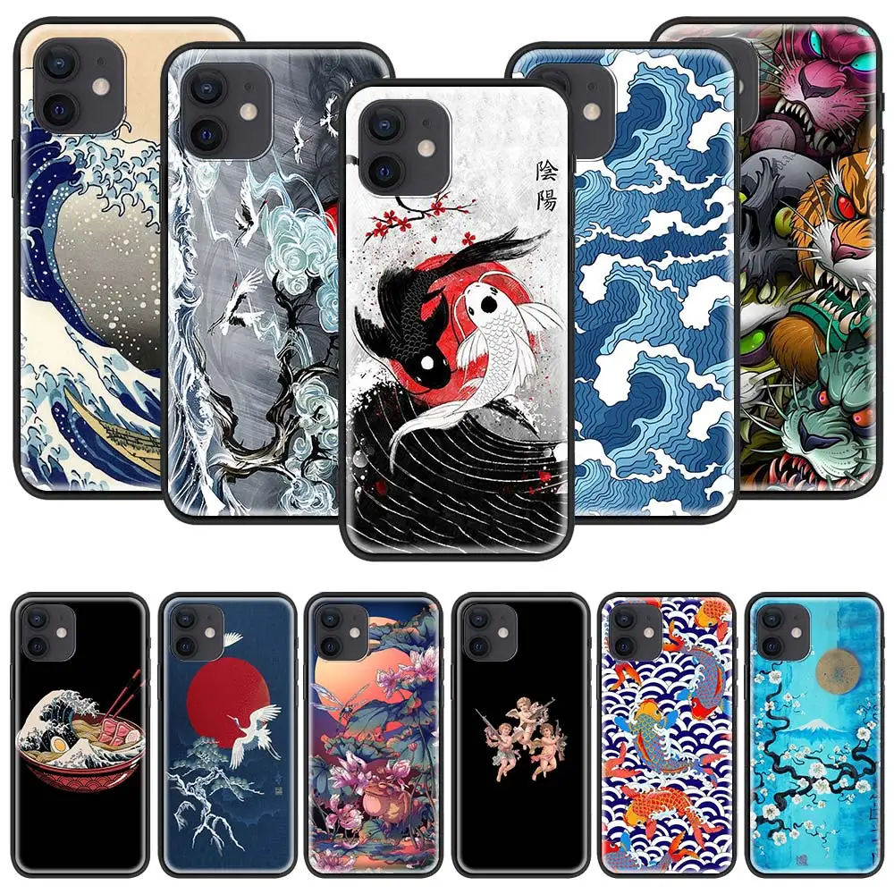 

Japanese Style Art Japan Case for iPhone 11 12 Pro Max 7 Plus 8+ X XS XR SE 2020 Funda iPhone 11 Soft Coque Smart Phone Cover