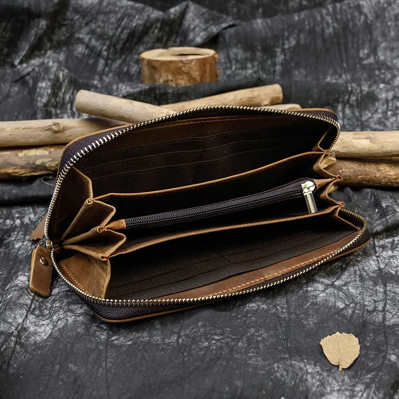 Мужской Длинный кошелек crazy horse из натуральной кожи на молнии чехол для телефона с