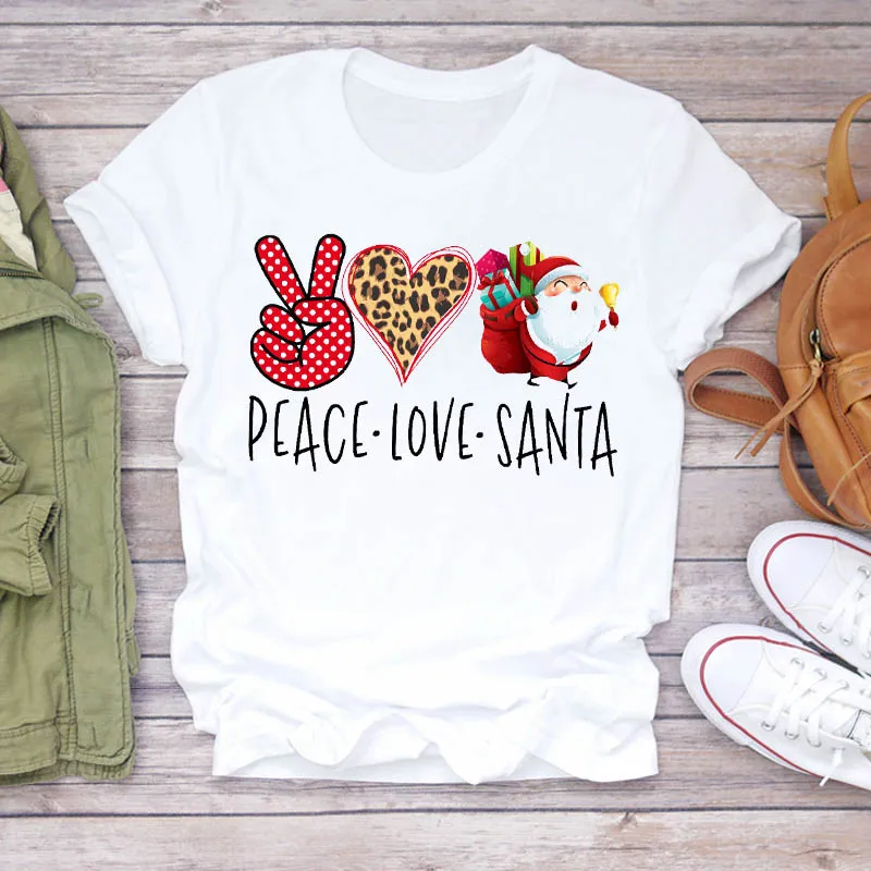 Фото Женские леопардовые футболки с принтом Санта Клауса надписью Love - купить