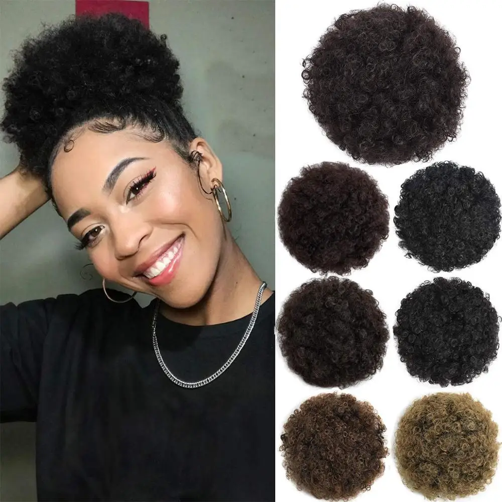 

Kong&Li Puff Afro Curly Wig Ponytail Drawstring Short Afro Kinky Pony Tail Clip in on Synthetic Kinky Curly Hair Bun