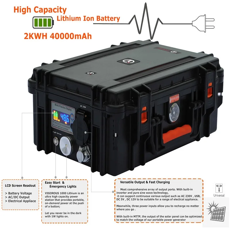 Beste 2kw Zonnestelsel Voor Thuis 2000 Watt Solar Generator Met Inverter, 12V/5V Dc Output Back Up Power, Usb, Ac 230V Output
