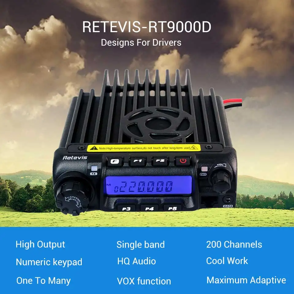 Retevis RT-9000D мобильный автомобильный радиоприемопередатчик VHF 66-88MHz(или UHF) 60W 200CH Scrambler Walkie Talkie+ динамик микрофон+ программный кабель