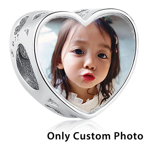 custom photo Аутентичные 925 пробы серебряные шармы в виде ажурного сердца бусины подходят Pandora браслет ожерелье DIY пользовательские фото персонализированные ювелирные изделия - Цвет: custom photo