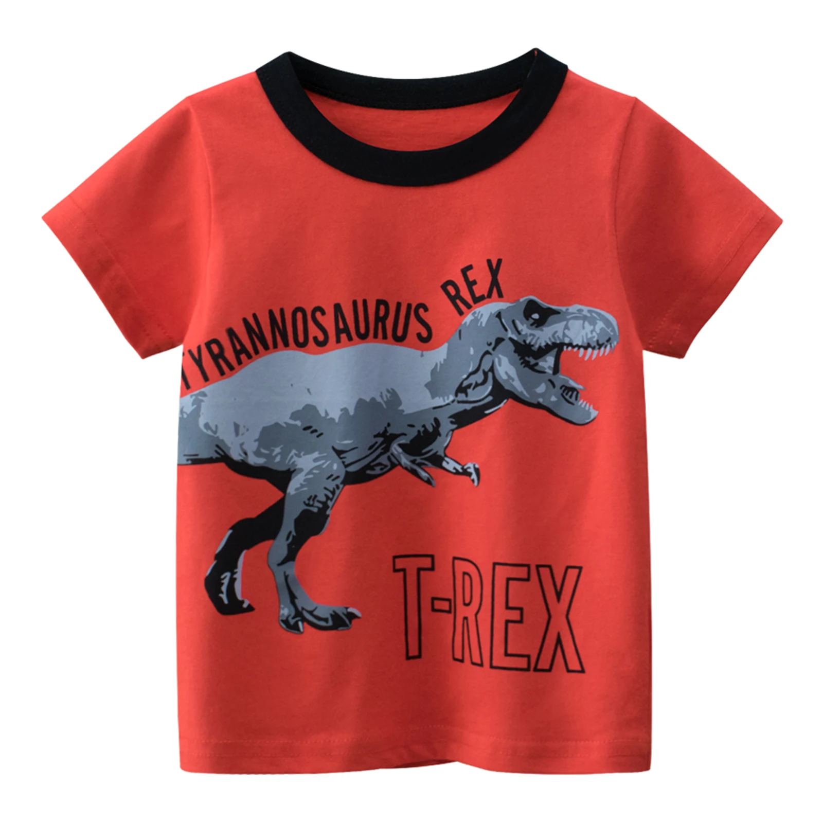 

Kids Fashion Letter Dinosaur Print T-shirt Short Sleeve Round Neck Tops for Children