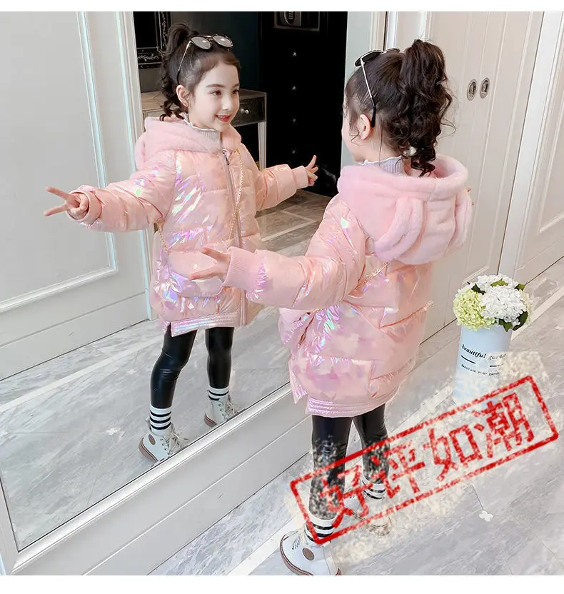 

New High Quaility Girls Winter Outwear Children Warm Plus Velet Warm Coat Cotton Lovely Ears Baby Clothes For Baby Girls 4-12Y