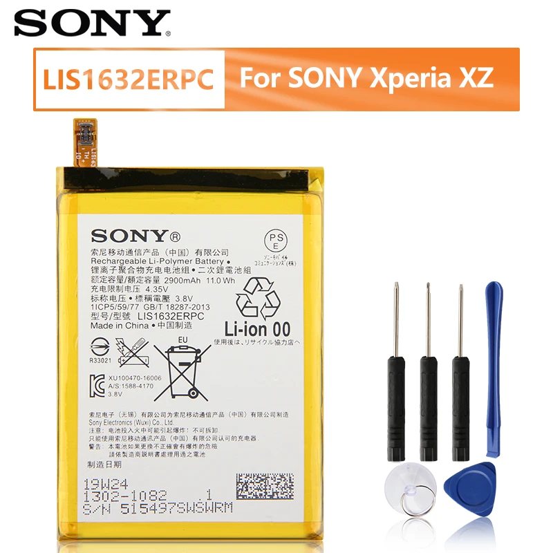 Original SONY Battery For Sony Xperia XZ F8331 F8332 DUAL LIS1632ERPC Genuine Replacement Phone Battery 2900mAh With Free Tools