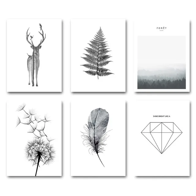 Настенная картина с изображением оленя черного и белого цветов|Рисование