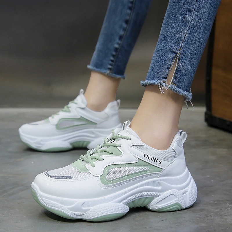 Новые женские кроссовки для бега дышащие сетчатые с увеличенной подошвой