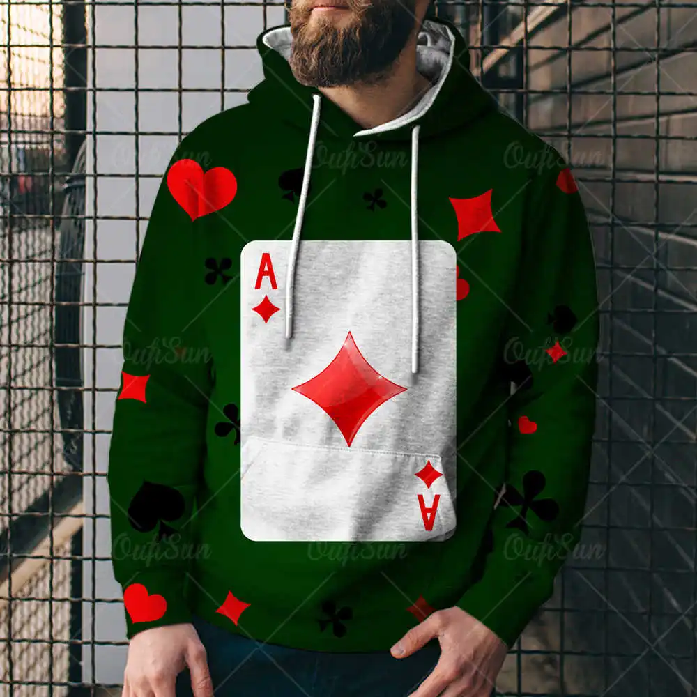 

2021 New Spring And Autumn Fashion Street Casual Wear Playing Card Pattern 3D Printing Unisex Hoodie Super Dalian Hoodie XXS-4XL