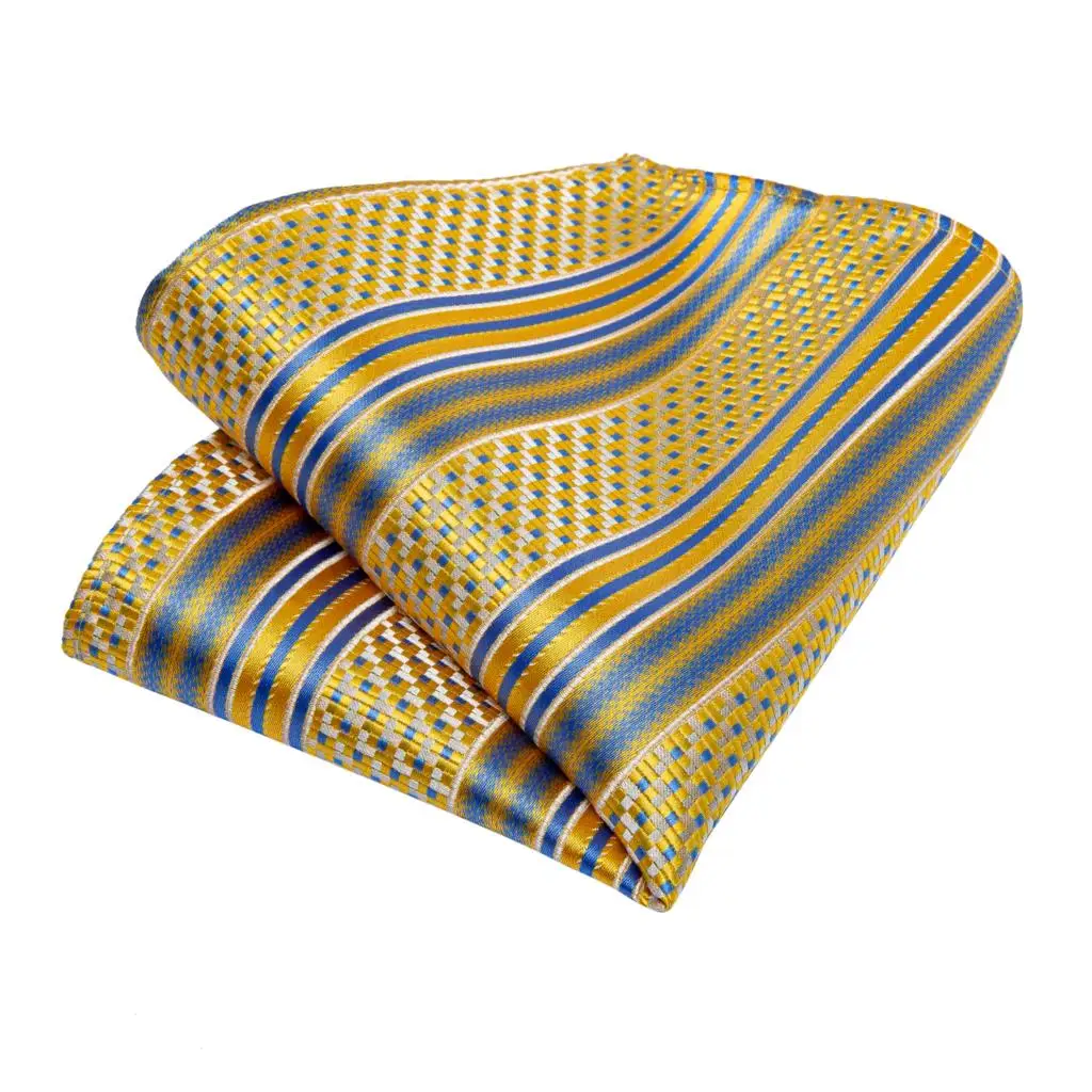 Качественный мужской галстук желтый синий в полоску Шелковый Свадебный для