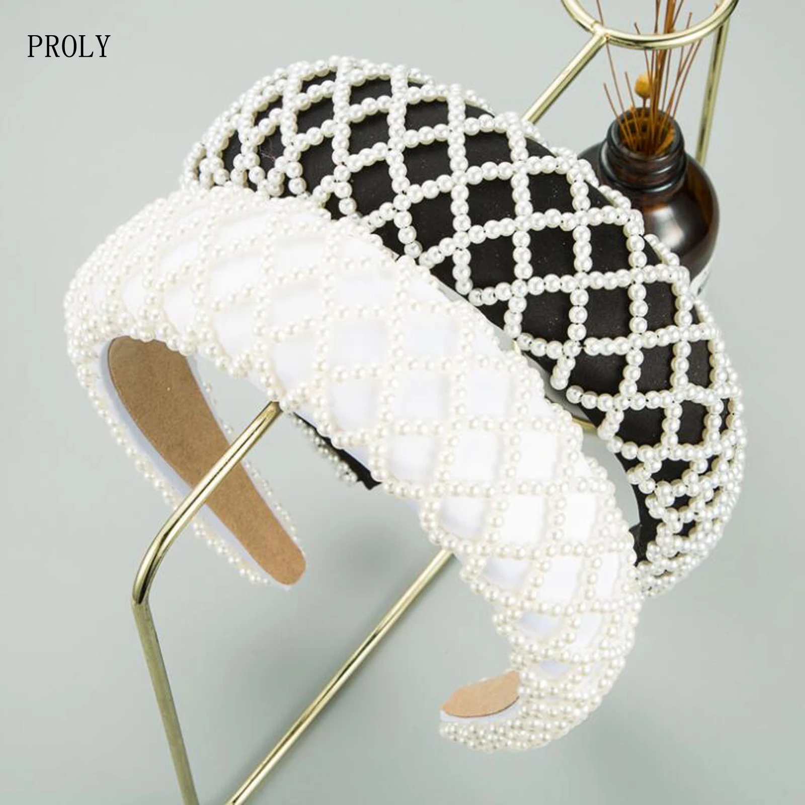 

Женский обруч для волос PROLY, мягкий утолщенный обруч с жемчугом и сеткой, с перекрестным плетением, аксессуары для волос