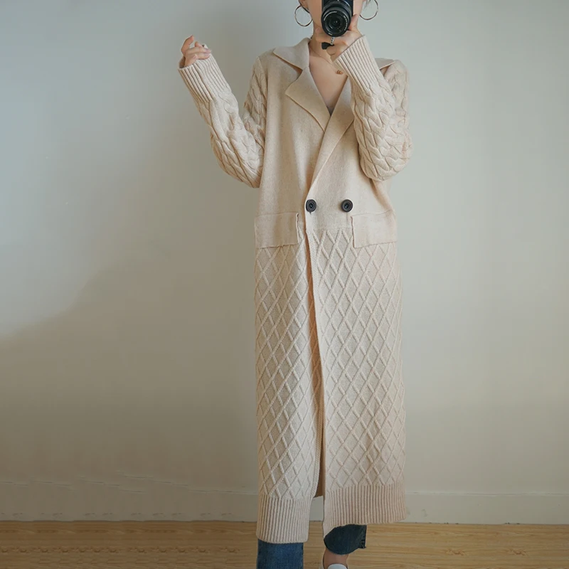 Женский свободный свитер с отложным воротником трикотажное кашемировое пальто