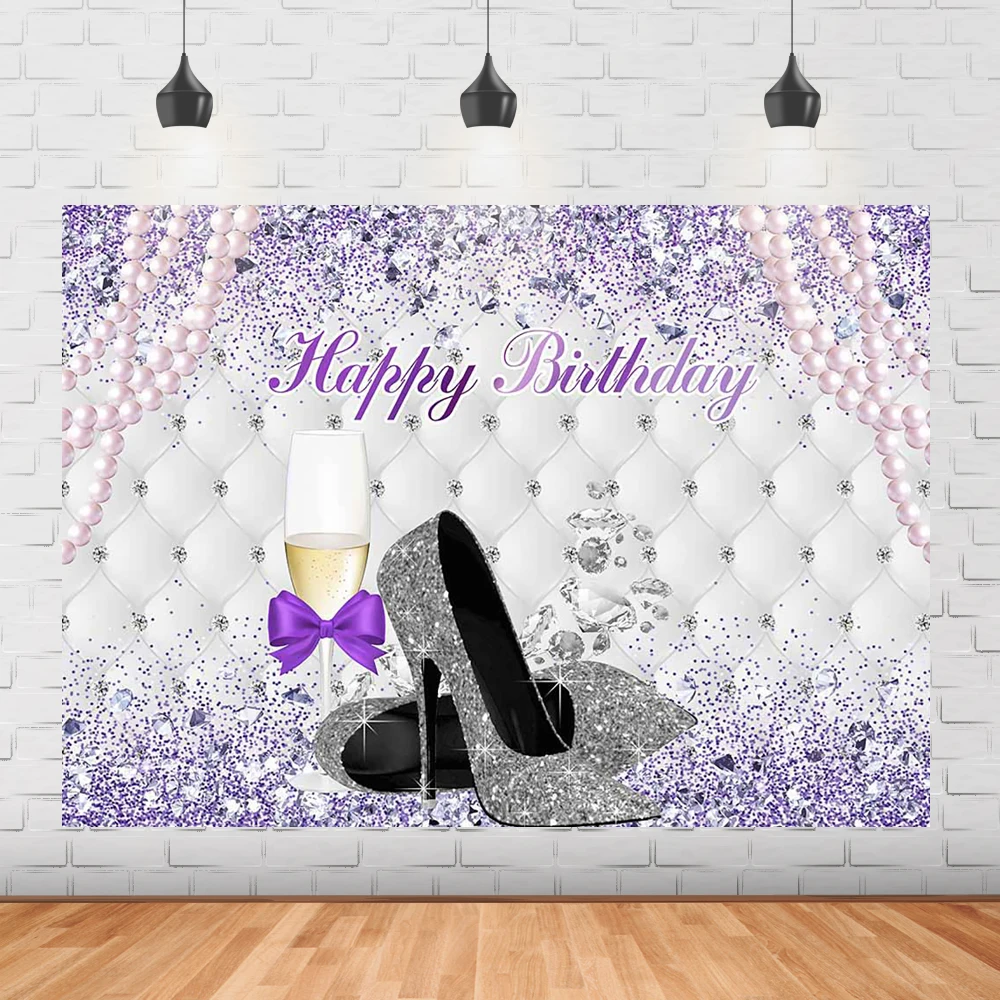 Фиолетовый фон для дня рождения Серебряный Блестящий высокий каблук женский