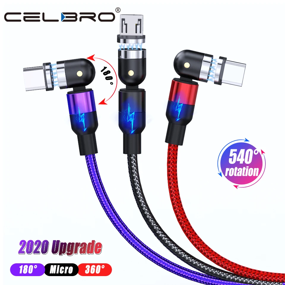 Магнитный кабель Micro Usb 2020 ° + 360 градусов разъем Micro-usb Microusb Быстрая зарядка для Xiaomi
