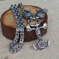 retro viking wolf head ring buckle devil sheep head thors hammer pendant necklace mens personality rock motorcycle jewelry