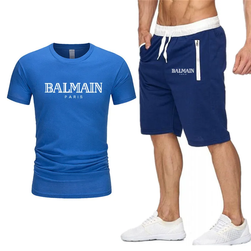 

BALMAIN-Men's T-shirt and Shorts Sets Casual Tracksuit Two Piece Fitness T-shirt Hot Sale Summer 2021