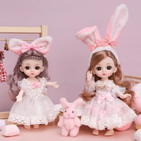 new 18 lovely bjd dolls with clothes 16 cm 13 joint movable kwaii long cruls fashion dress headwear dress up doll for girl toys