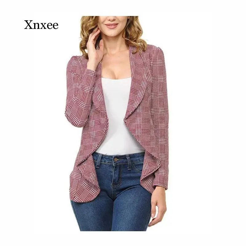 

Асимметричный элегантный кардиган, новый женский костюм, пальто, Осенний Модный деловой женский костюм, пальто, повседневный клетчатый костюм в стиле пэчворк, куртка, топы