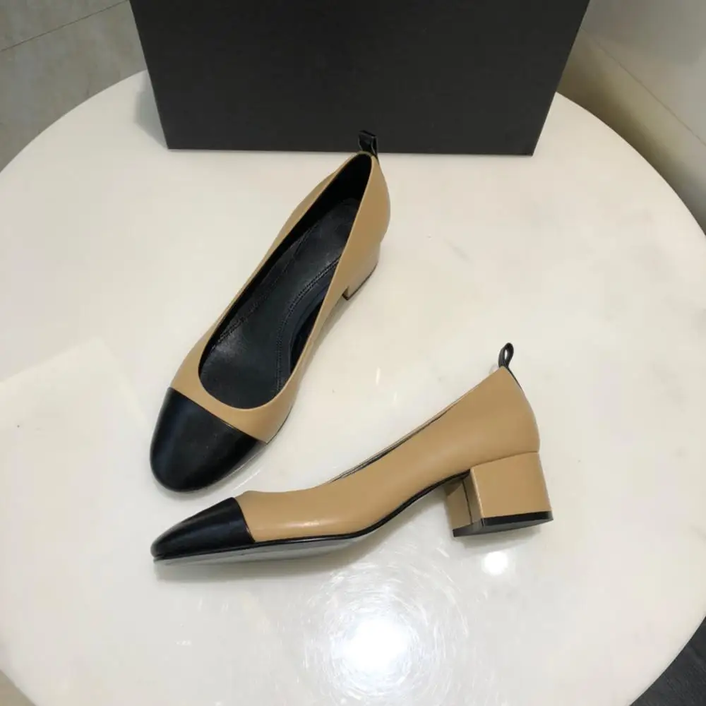 

Square Heel Women Pumps Mixed Color Round Toe Shoes Women Shallow Soft Lady Office Party Mujer Footwear