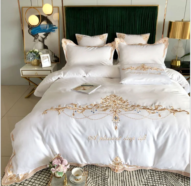 

Вышитые 4 шт постельное белье двойное покрывало Queen Размеры Роскошные постельных простыней «Галактика»