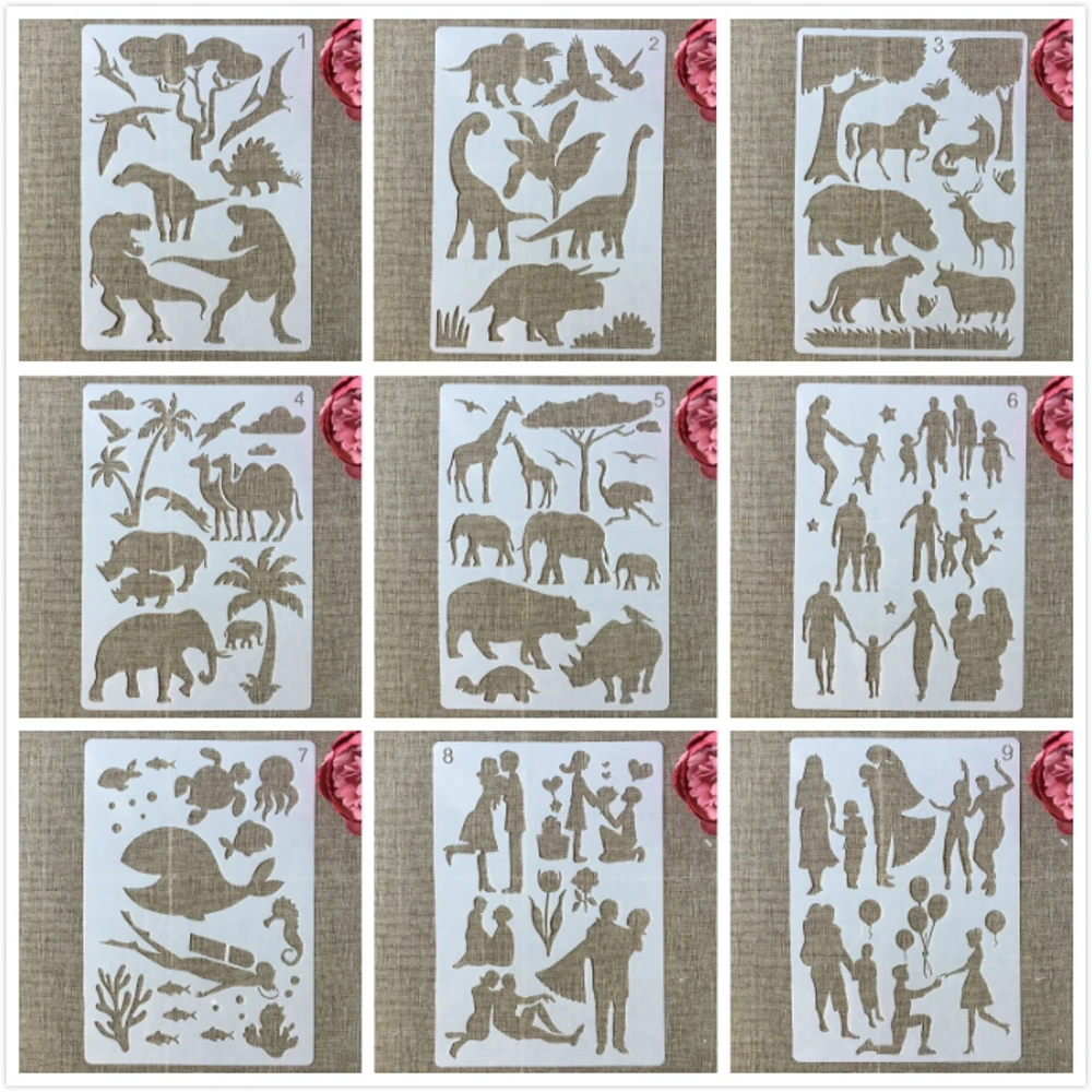 А4 29 см дикие животные динозавр семейный любовник DIY Многослойные трафареты