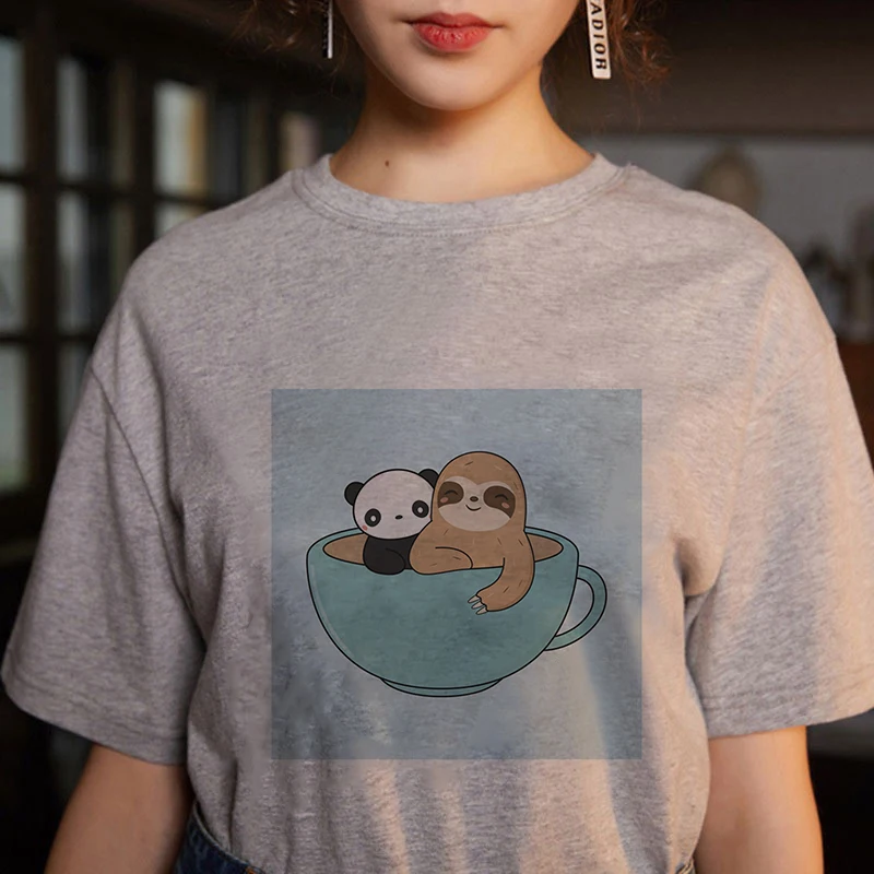 

Novelty Cartoon Funny Lazy Printing Gray T-shirt Casual Short Sleeve 2020 T-shirt Harajuku Fashion Art Cute Style Shirt T-shirt