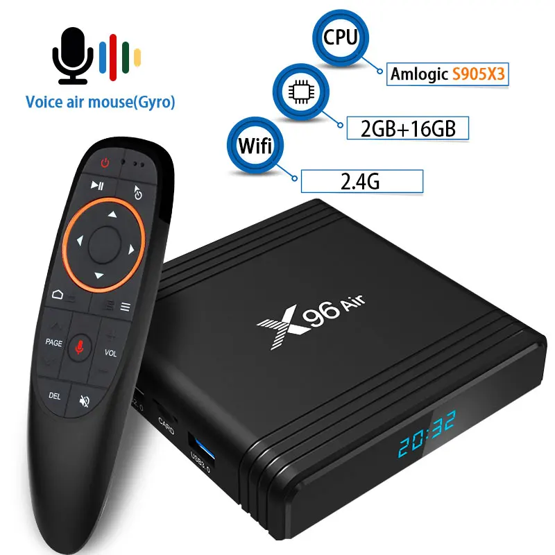 ТВ коробка X96 воздуха Amlogic S905X3 set top tv Box, Wi-Fi, Netflix Media Player голосового помощника Android 9,0 4 Гб 64 Гб оперативной памяти, 32 Гб встроенной памяти, ТВ коробка - Цвет: 2 16G with Airmouse