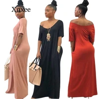 hot sale womens summer casual long maxi dress female split party beach solid color pocket summer dress outfits pluse size s 3xl