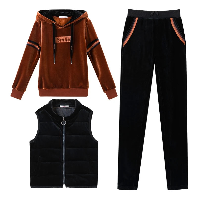 Женский спортивный костюм с бархатной подкладкой Теплый Зимний Комплект из 3 х