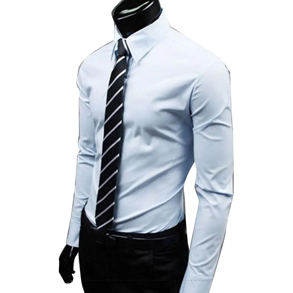 

Brand Men's 100% cotton long sleeves Men Dress Shirts Men Solid Color Business Long Sleeve Button Turn Down Collar Shirt Top