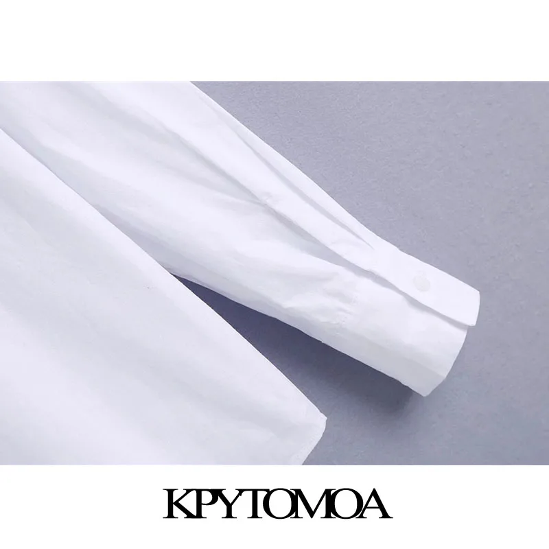 

KPYTOMOA Women 2021 Fashion Buttons Decorate White Blouses Vintage Lapel Collar Long Sleeve Female Shirts Chic Tops