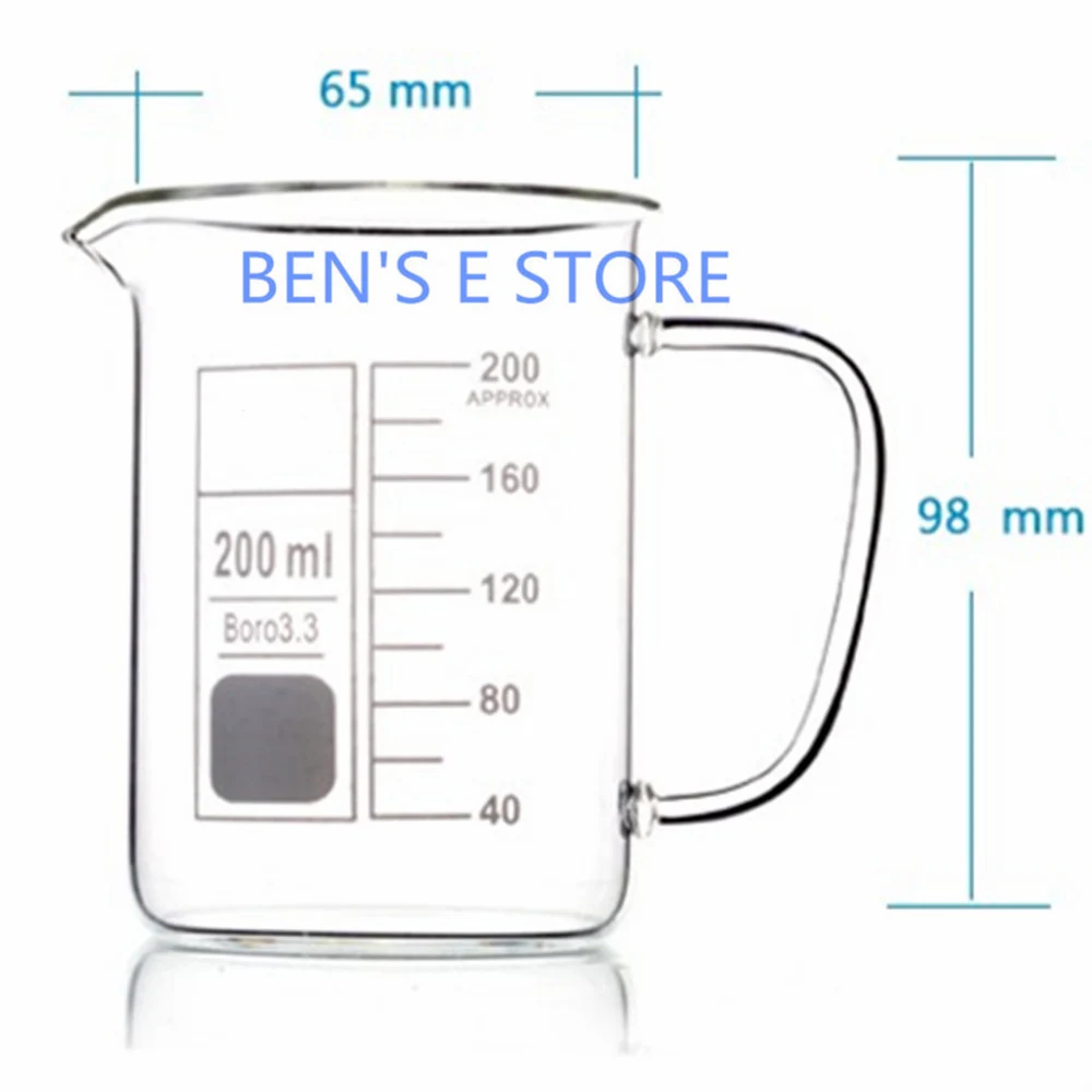 

200mL Glass Beaker with Handle New Chemical Lab Glassware Borosilicate Glass 3.3