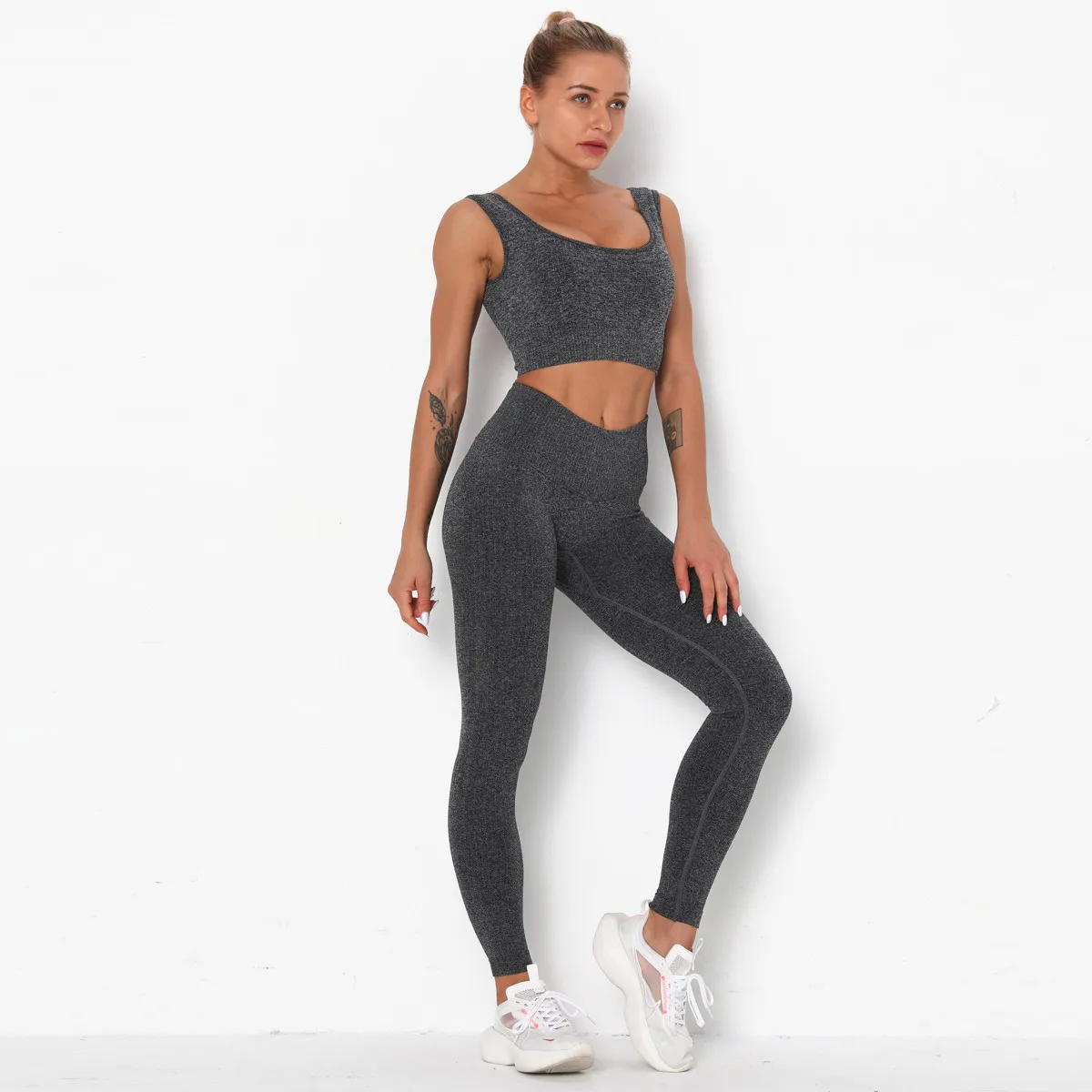 

Simpold Sleeveless Fitness Sets Sportwear Bra Elastic Pants 2 Pieces Suit Running Instimate Legging Work Out Clohtes 6099