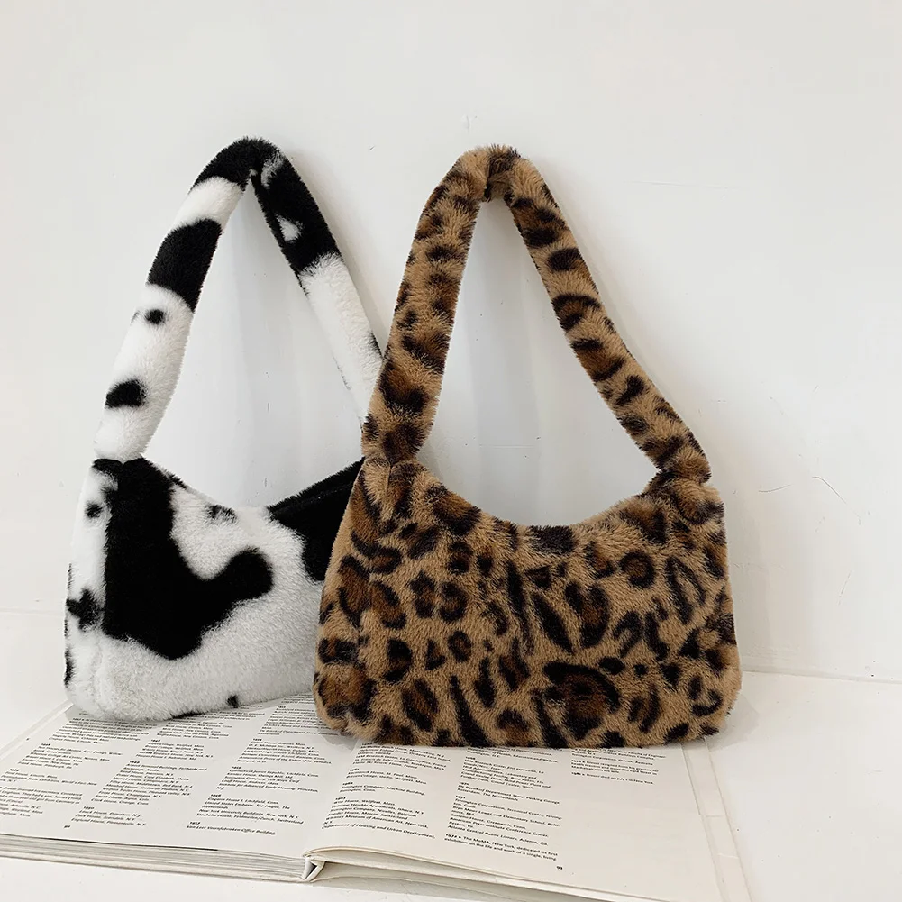 

Молодежные женские простые искусственные модные сумки с животным рисунком подмышек Женские Ретро плюшевые осенние меховые сумки с ручками
