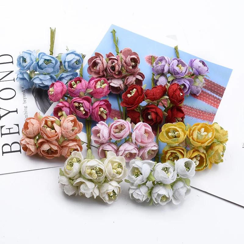 6 шт. Чайные розы искусственные растения декоративные цветы венки рождественские