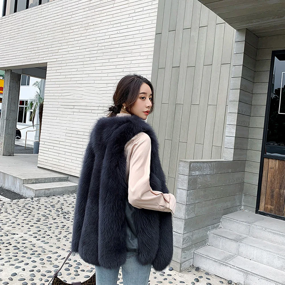 TOPFUR Natural Real Fox Fur Vest Women V-Neck Winter Coat Luxury Striped Fur Gilet Thick Warm Female Jacket 2020 Outerwear