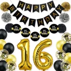 Amawill Cheers 16 лет вечерние принадлежности золотой номер 16 фольги воздушный шар бумажный баннер с 16 днем рождения комплект украшений для вечеринки 7D