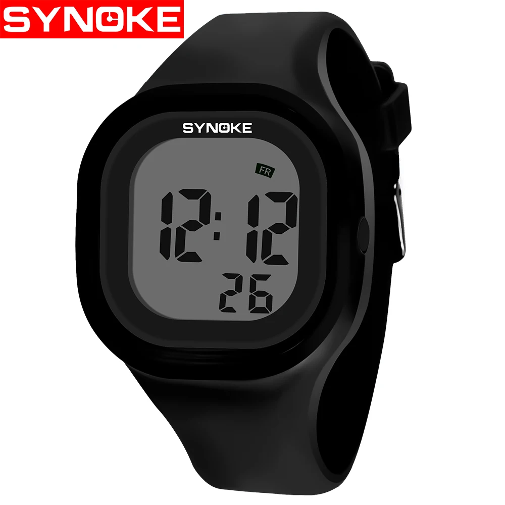 Black SYNOKE Новое поступление красочные модные детские часы для девочек и мальчиков наручные часы силиконовый светодиодный светильник цифровые наручные часы для девочек - Цвет: Black