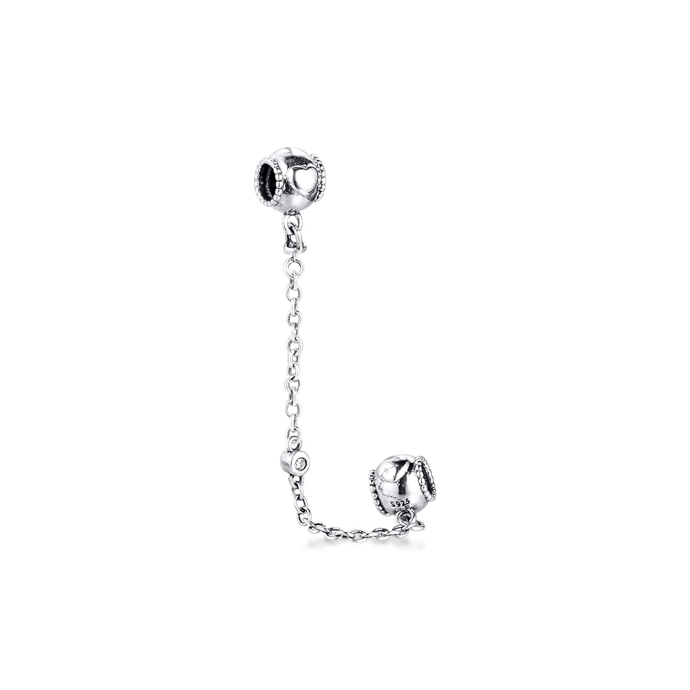 

Fits for Pandora Charms Bracelets 100% 925 Sterling-Silver-Jewelry Embossed Hearts Safety Chain Beads Free Shipping