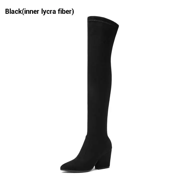 Black(lycra) CDAXILAN/Новое поступление, Сапоги выше колена женские сапоги до бедра из искусственной замши женские зимние сапоги на высоком каблуке 8 см - Цвет: Black(lycra)