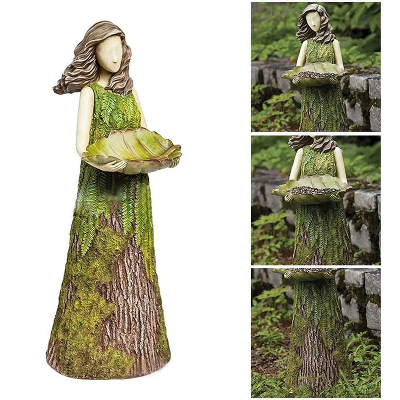 

Resin Elf Statue Bird Feeder Fairy Statue Figurines Fern Fairy Statuary With Outdoor Garden Ornament Craft Garden Decoration