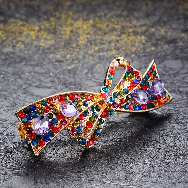 Высококачественные заколки Стразы с кристаллами и бантом брендовые Золотые